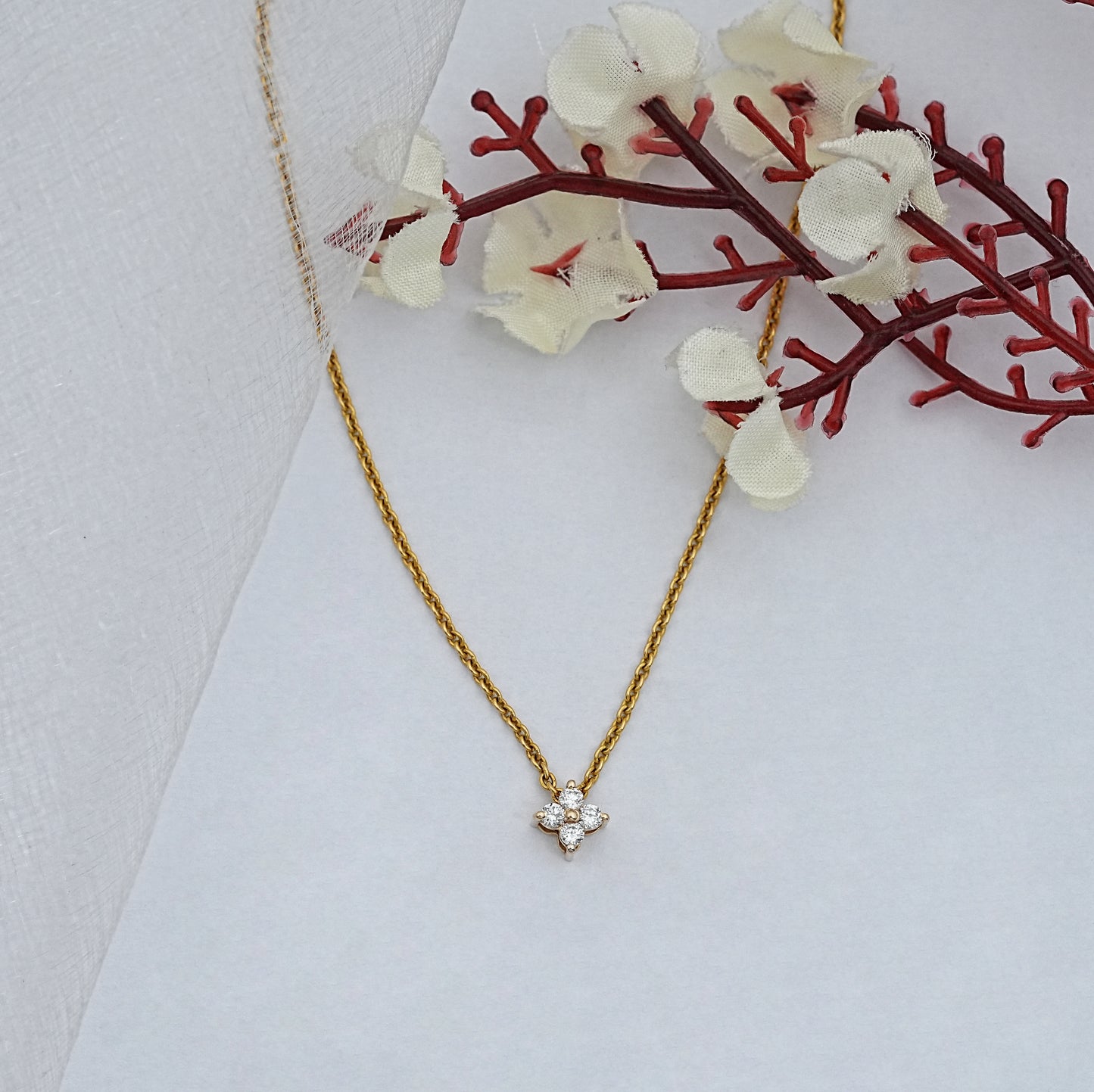 Round Cut Lab Grown Diamond Floral Necklace