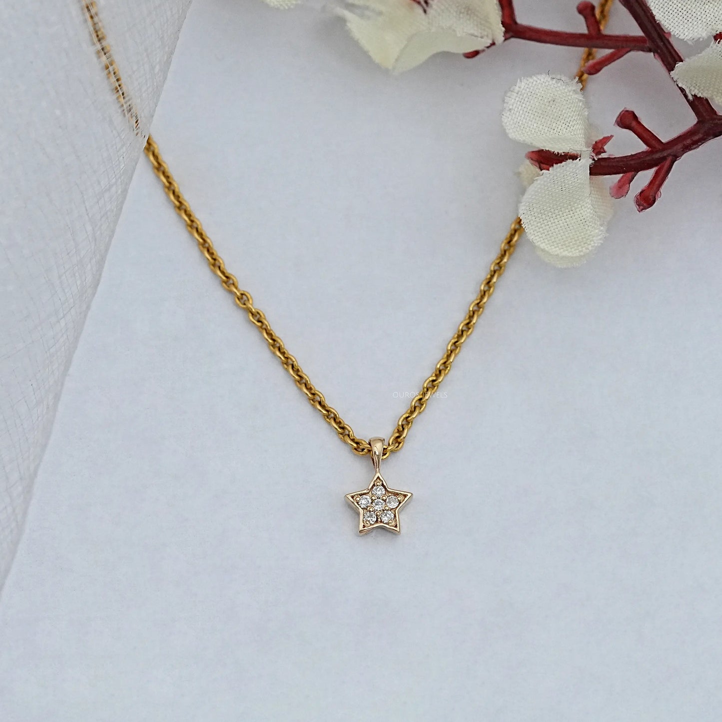 Star Shape Round Diamond Pendant