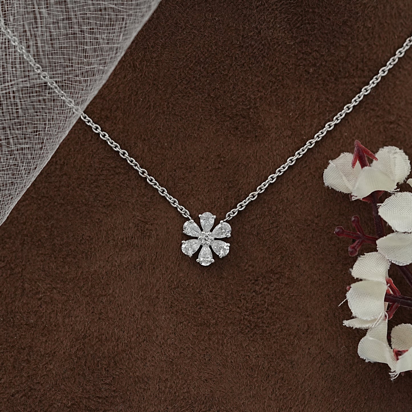 Pear Cut Lab Grown Diamond Flower Necklace