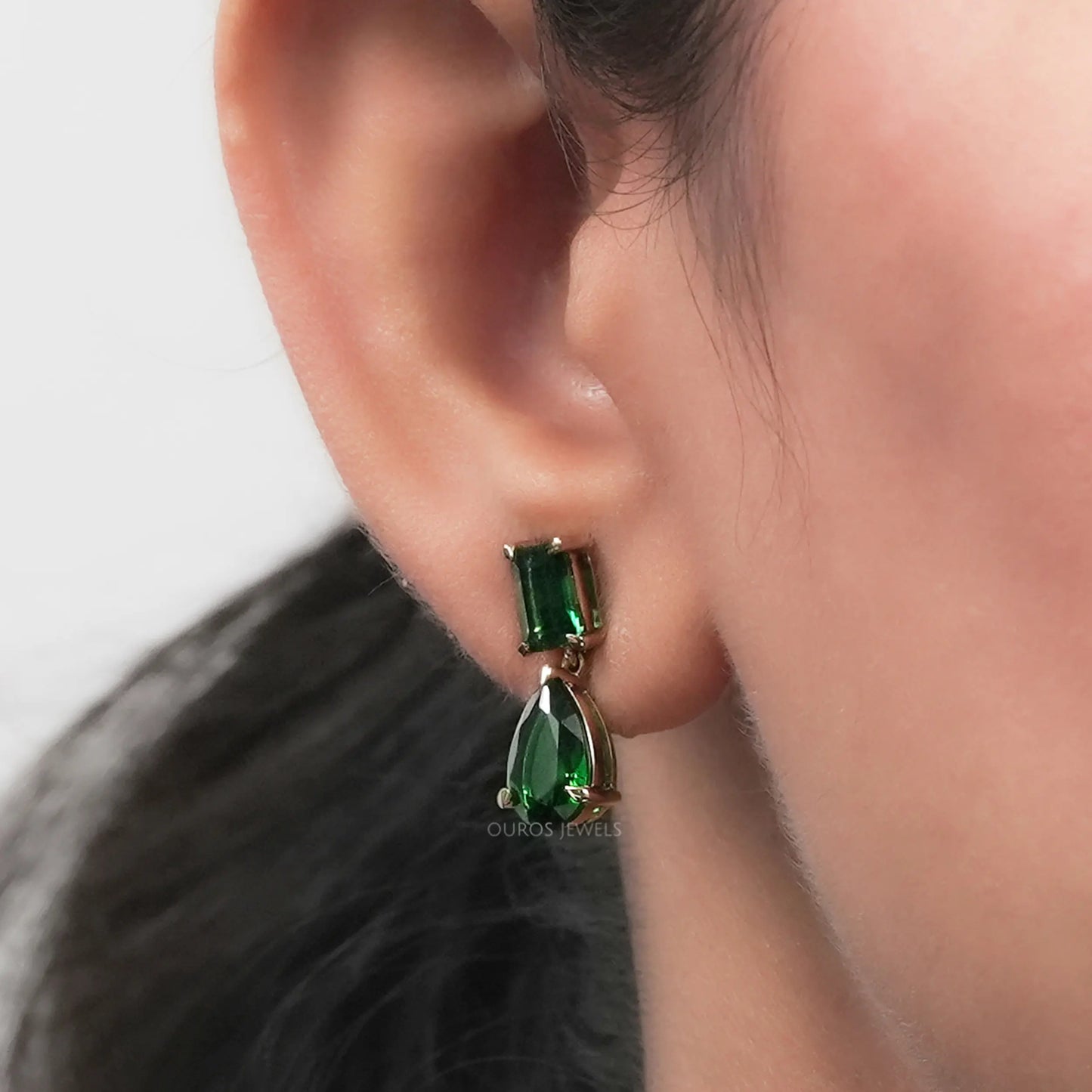Emerald And Pear Cut Green Gemstone Drop Dangle Earring