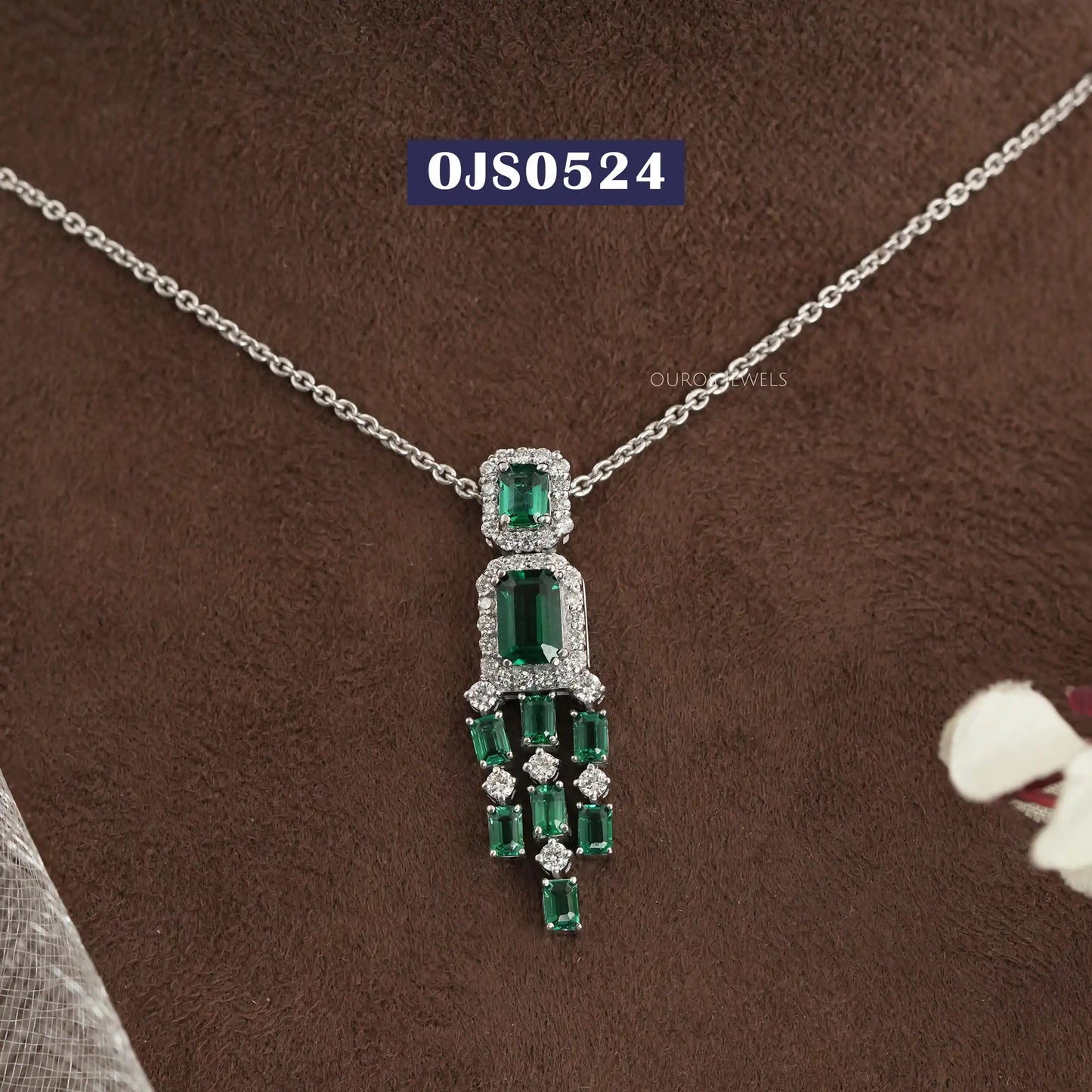 Two Stone Halo Diamond Gemstone Pendant