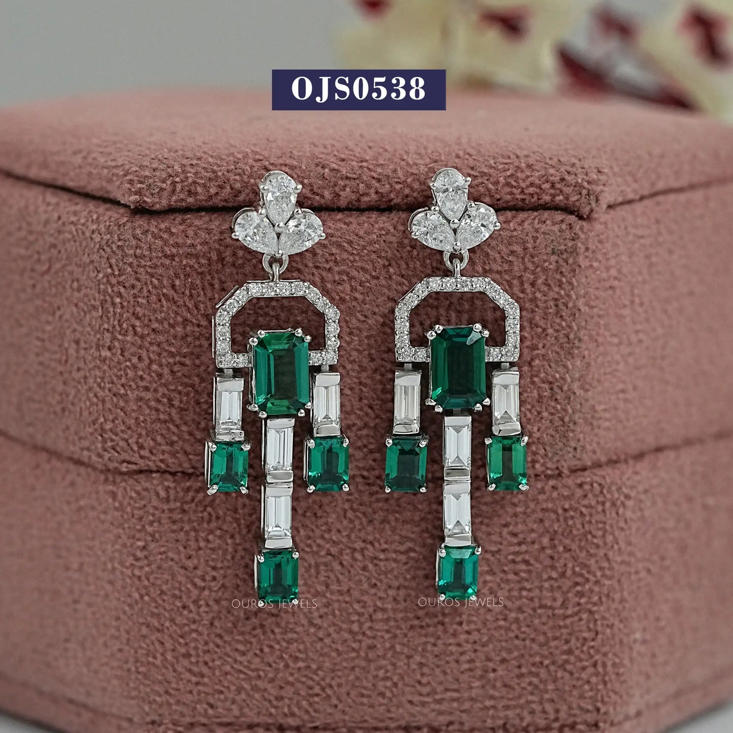 Green Emerald Cut Lab Created Diamond Earring