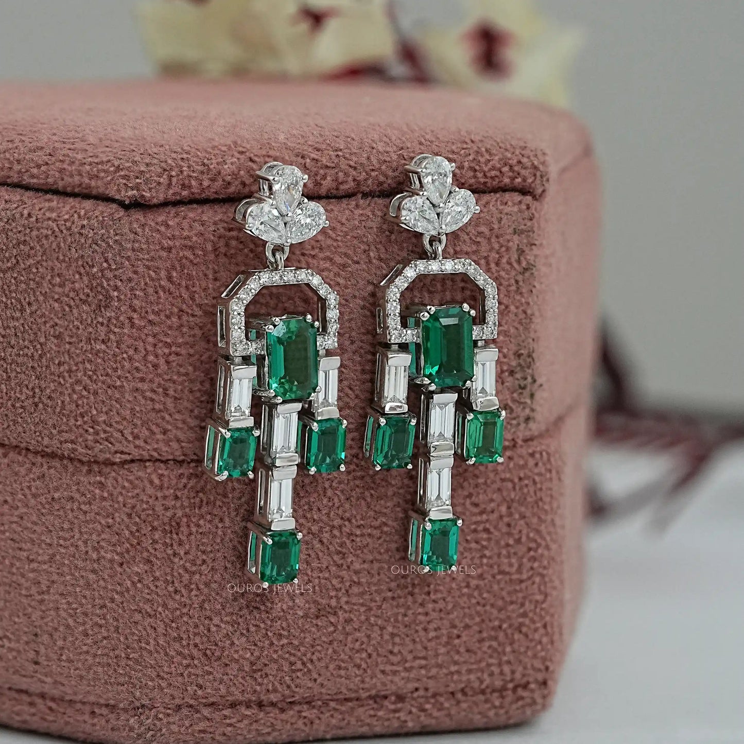 Green Emerald Cut Lab Created Diamond Earring