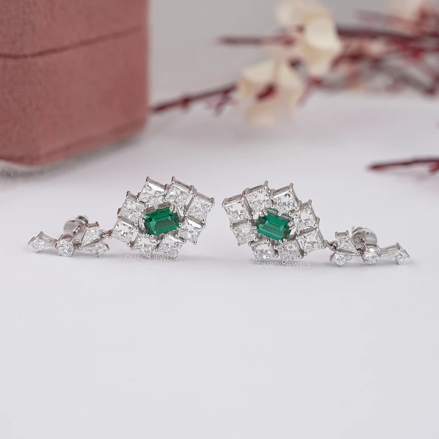 Green Emerald Cut Lab Diamond Drop Dangle Earring