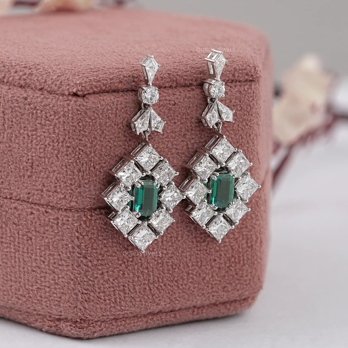Green Emerald Cut Lab Diamond Drop Dangle Earring