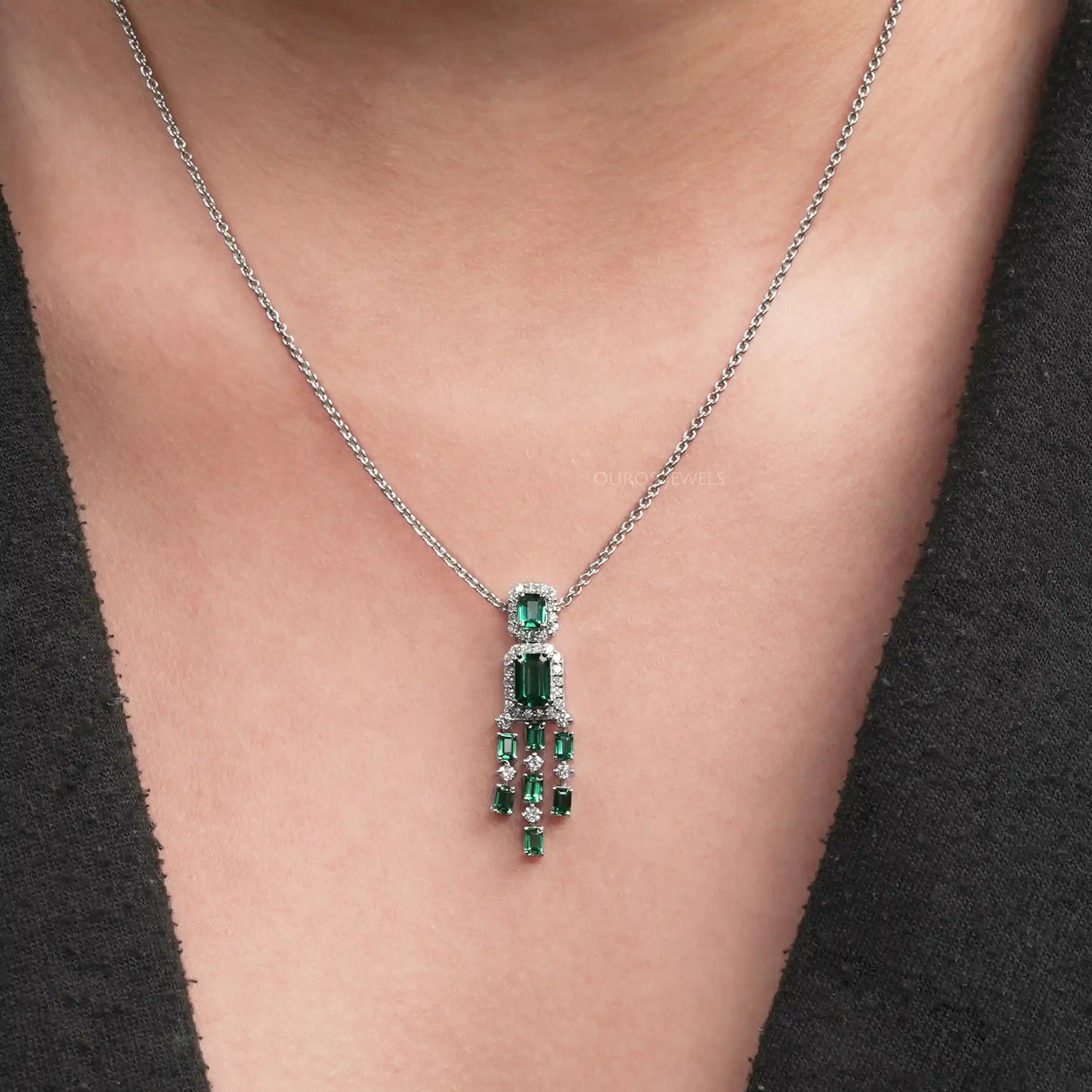 Two Stone Halo Diamond Gemstone Pendant