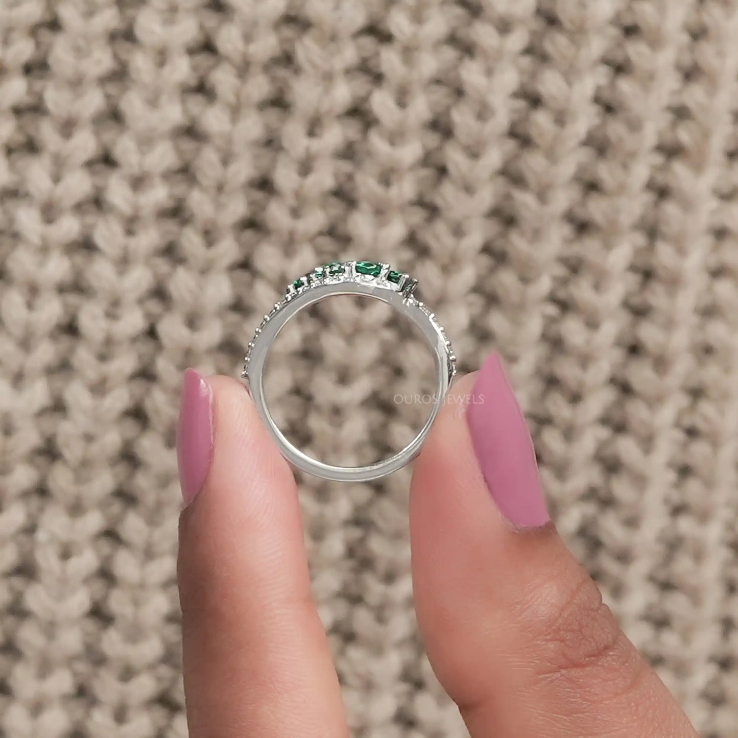 Green Round Gemstone Lab Diamond Dainty Ring