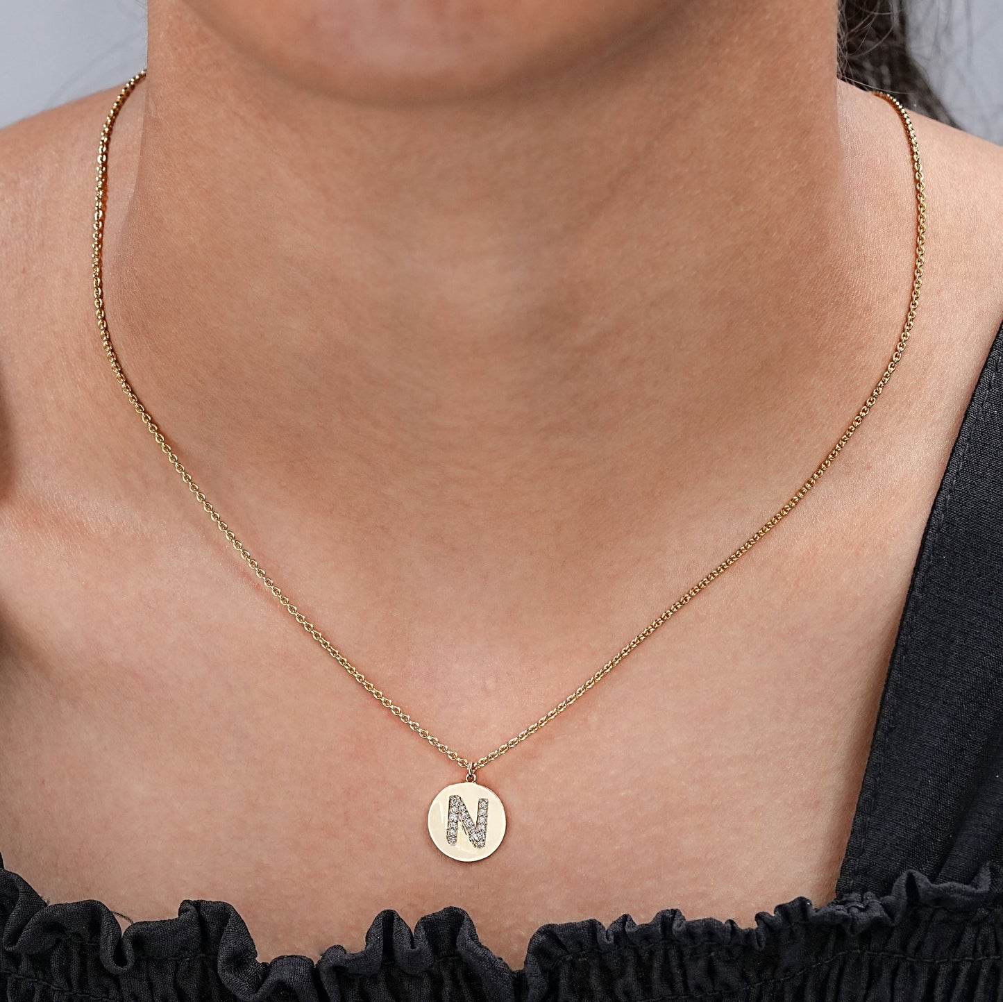 Round Diamond Initial Necklace