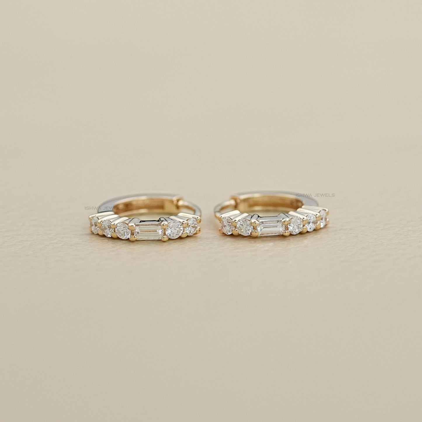 Baguette And Round Cut Huggie Earring