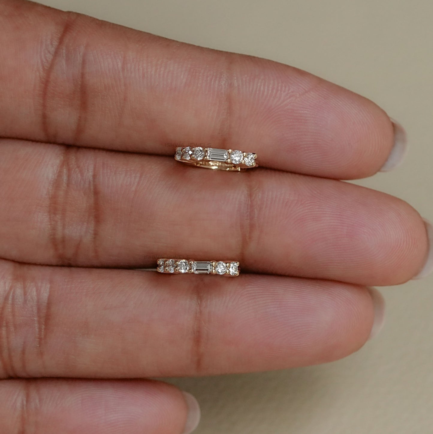 Baguette And Round Cut Huggie Earring
