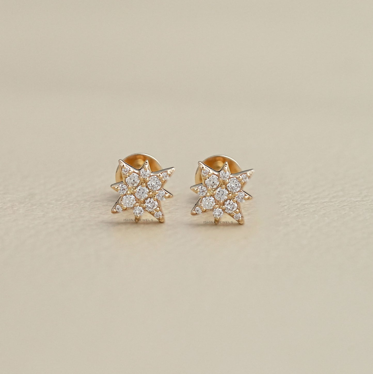 Round Diamond Starburst Stud Earring