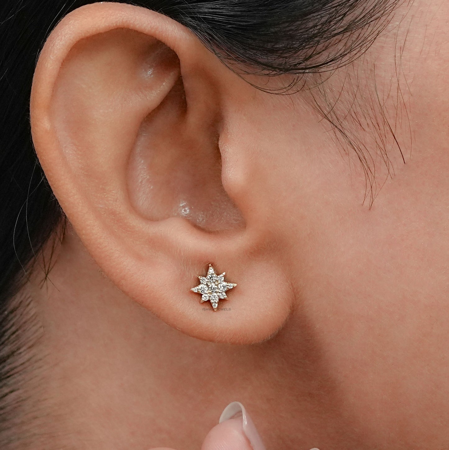 Round Diamond Starburst Stud Earring