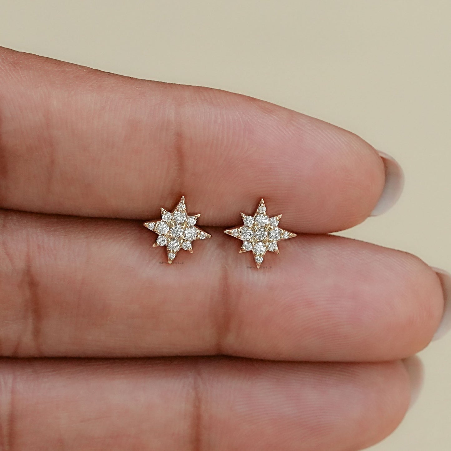 Round Diamond Starburst Stud Earring