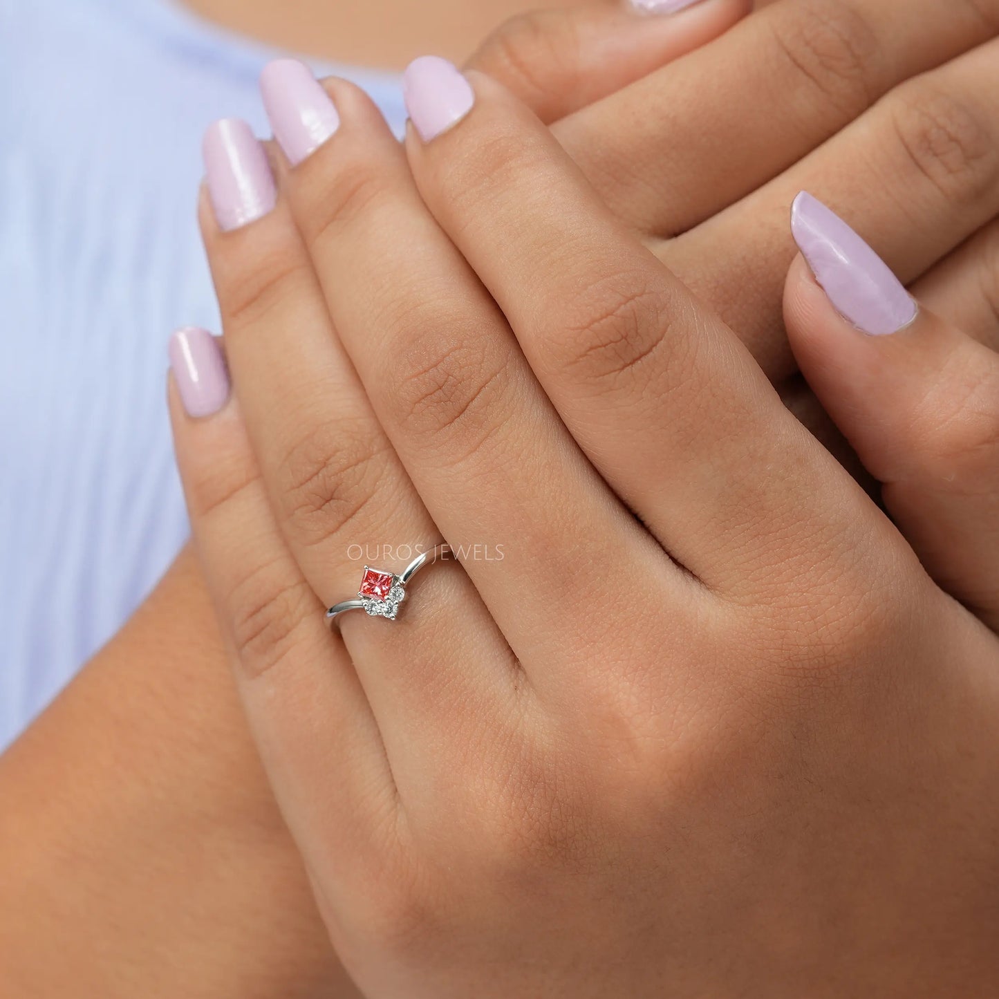 Pink Princess Cut Dainty Ring
