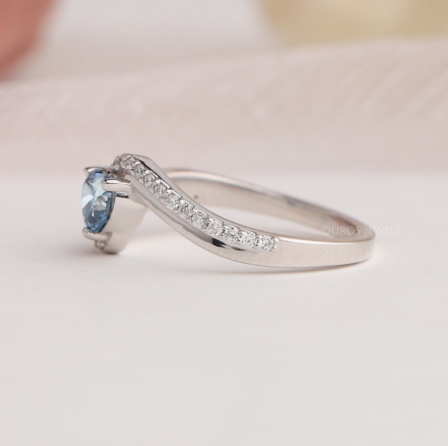 Blue Heart Cut Accent Diamond Ring