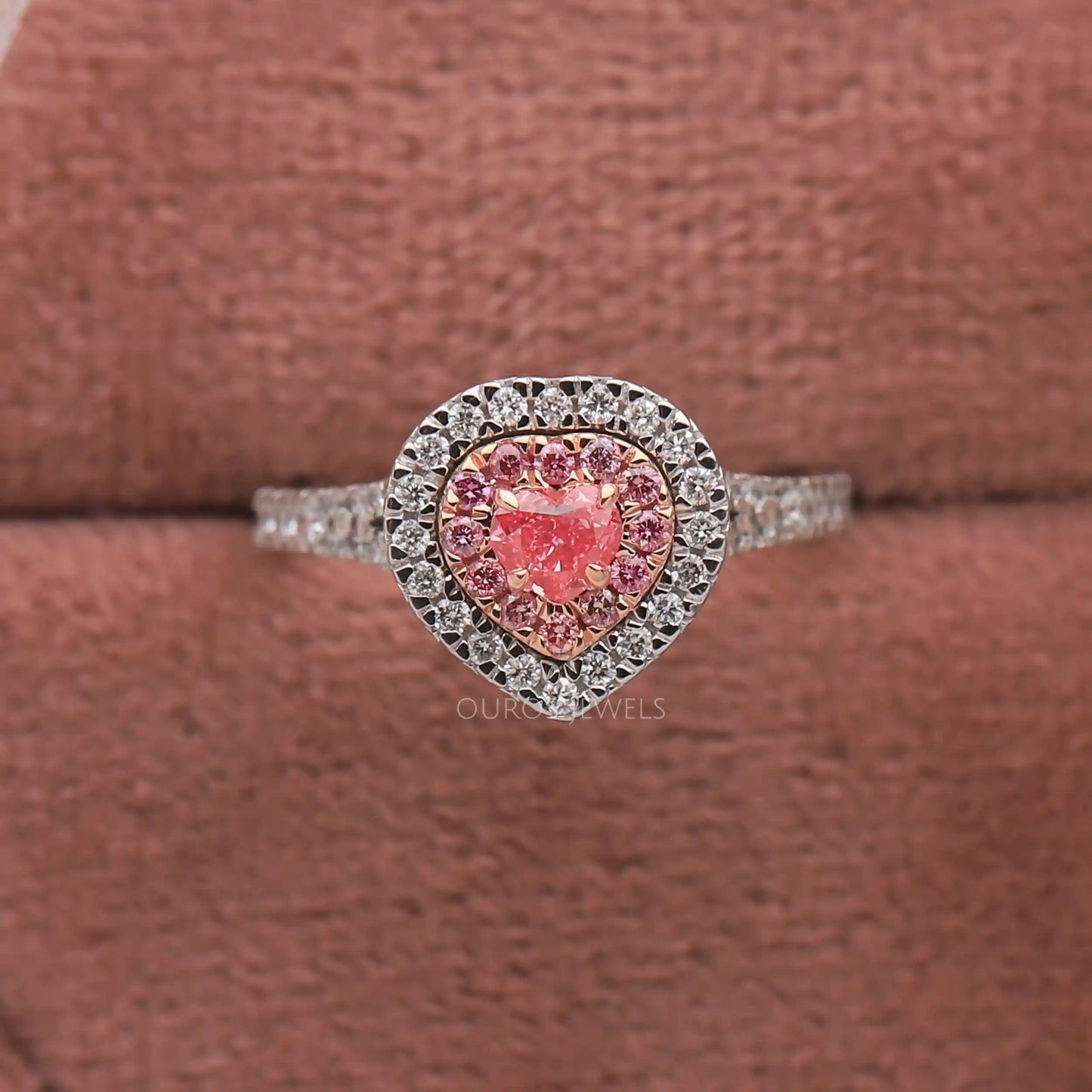Heart & Round Diamond Double Halo Ring