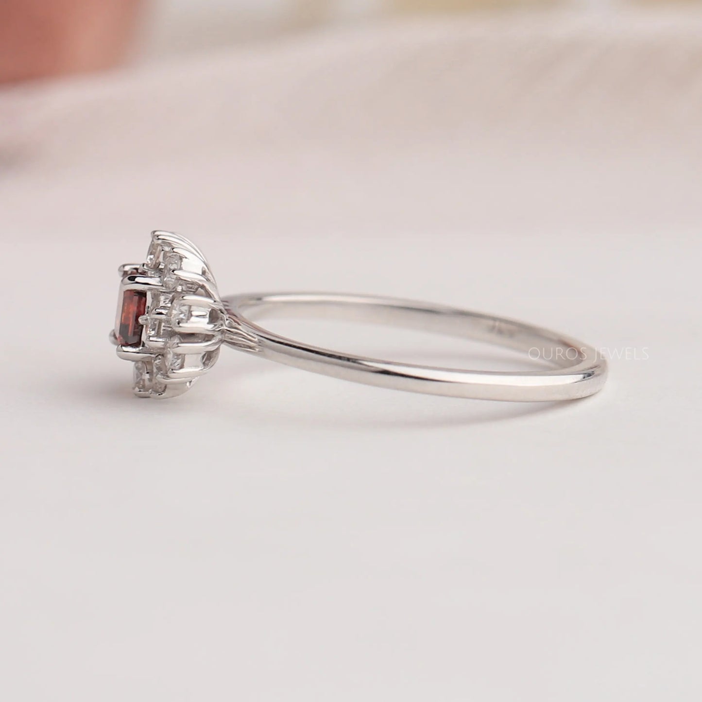 Red Ascher Cut Lab Diamond Halo Ring