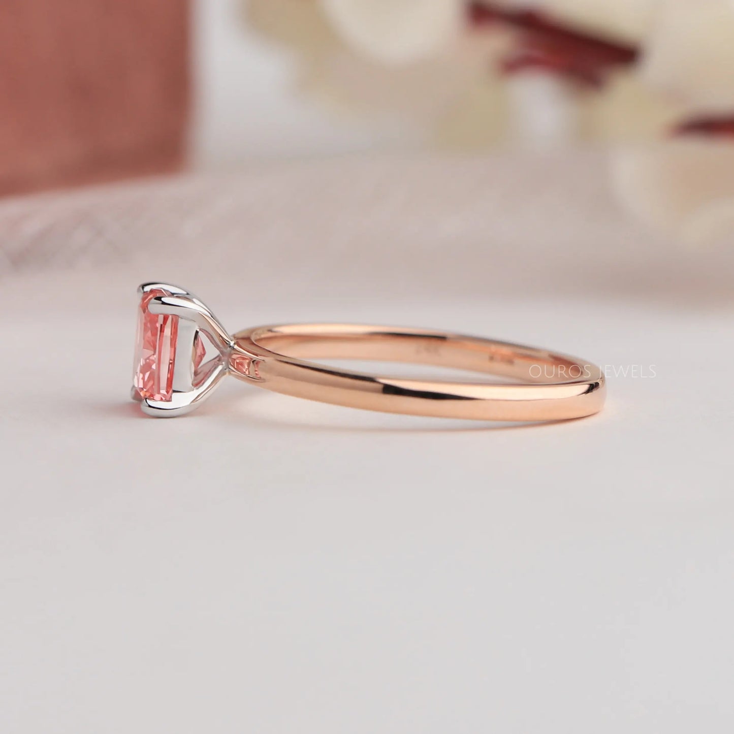 Pink Cushion Cut Solitaire  Ring