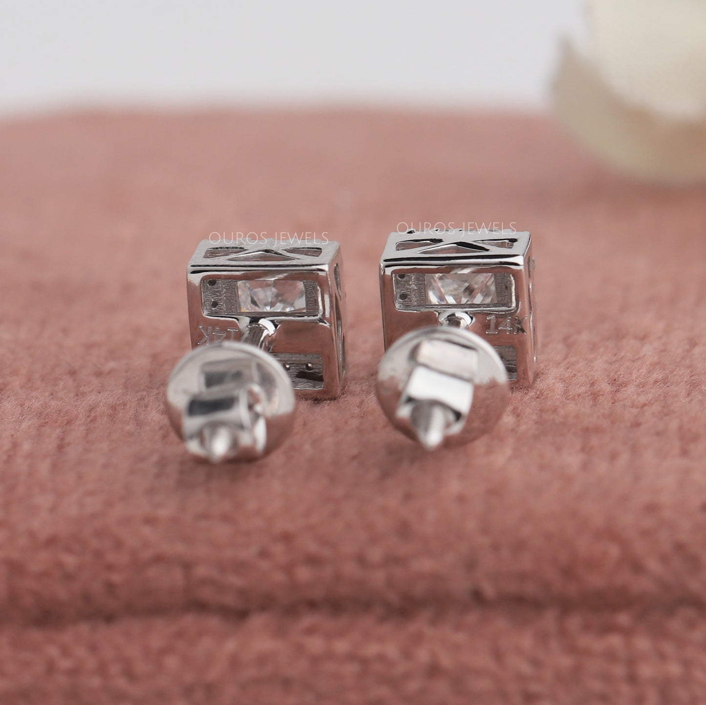 Princess Cut Halo Stud Earrings