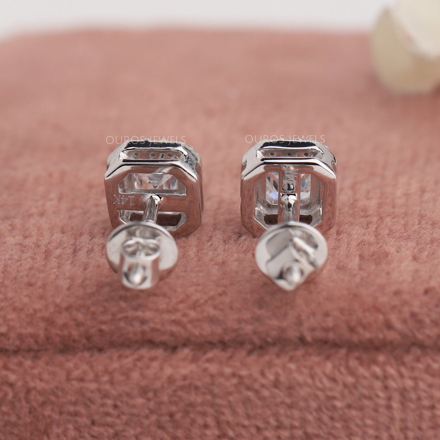 Asscher Cut Lab Halo Stud Earrings