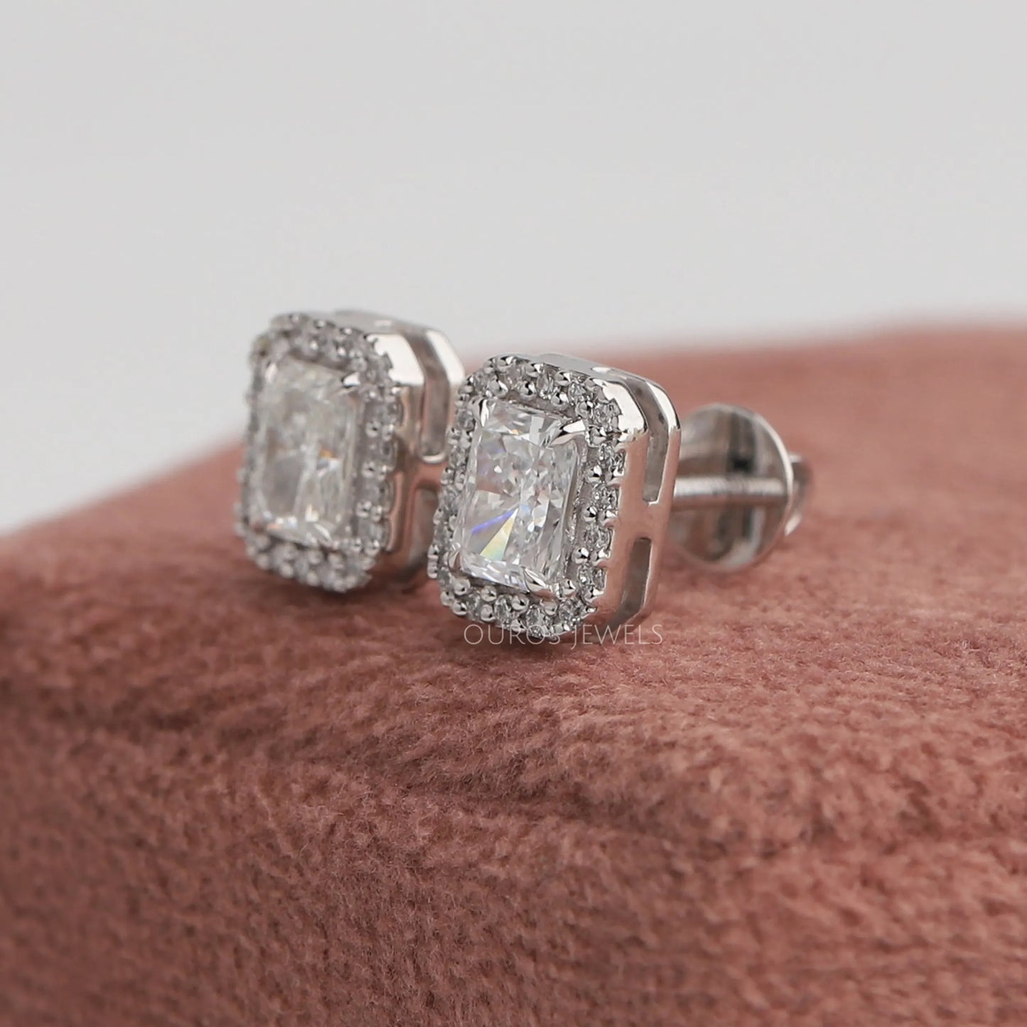 Halo Radiant Cut Lab Diamond Earrings