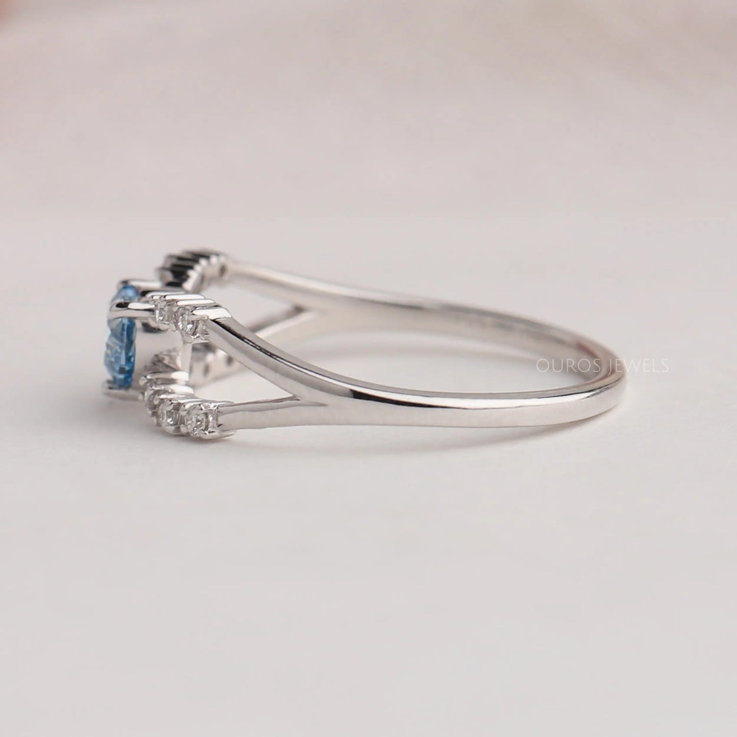 Blue Heart Cut Split Halo Shank Ring