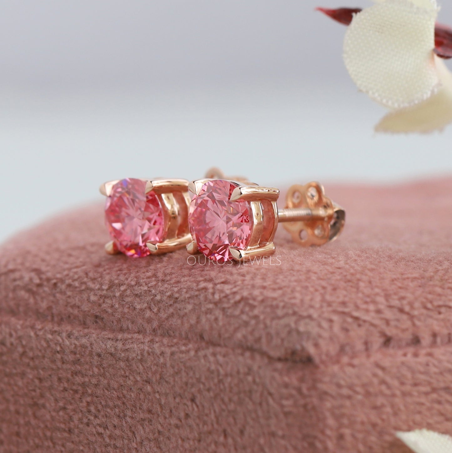 Pink Round Cut Screw Back Stud