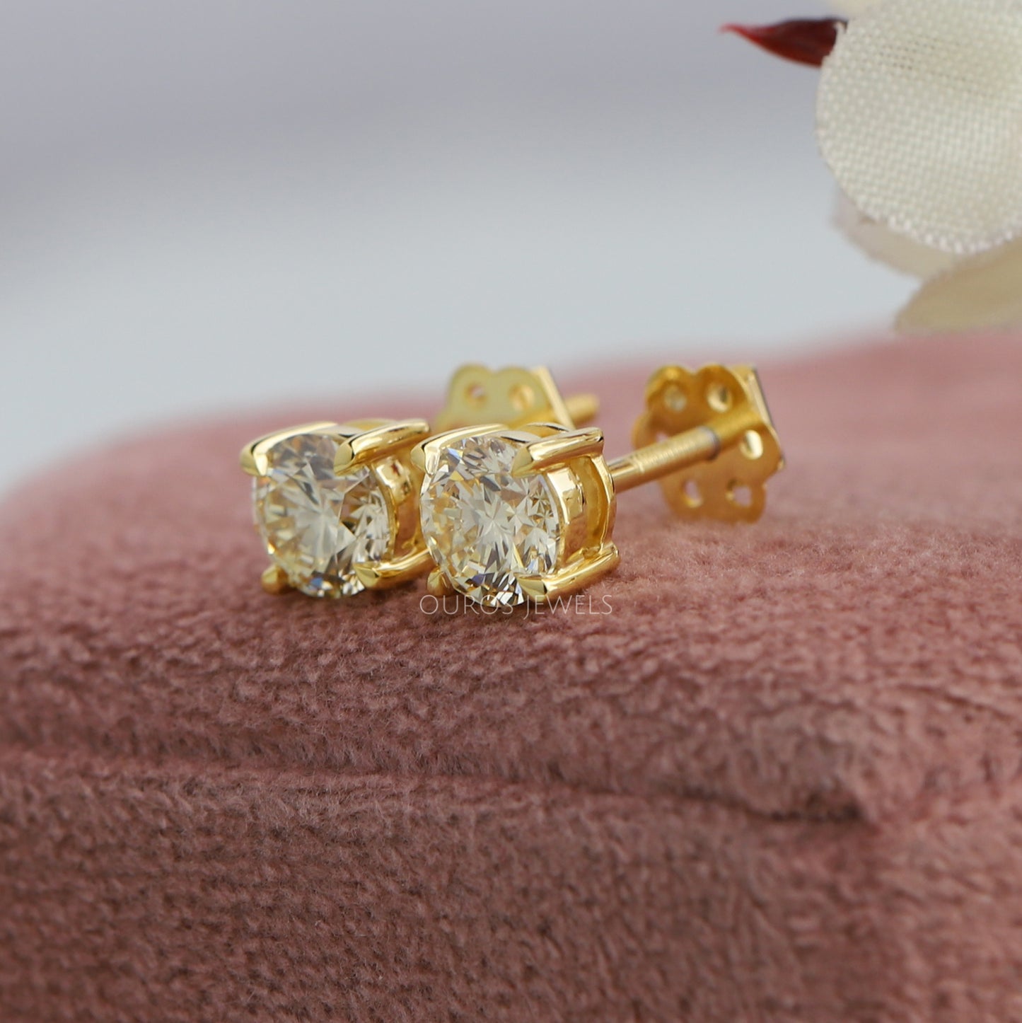 Yellow Round Cut Stud Earrings