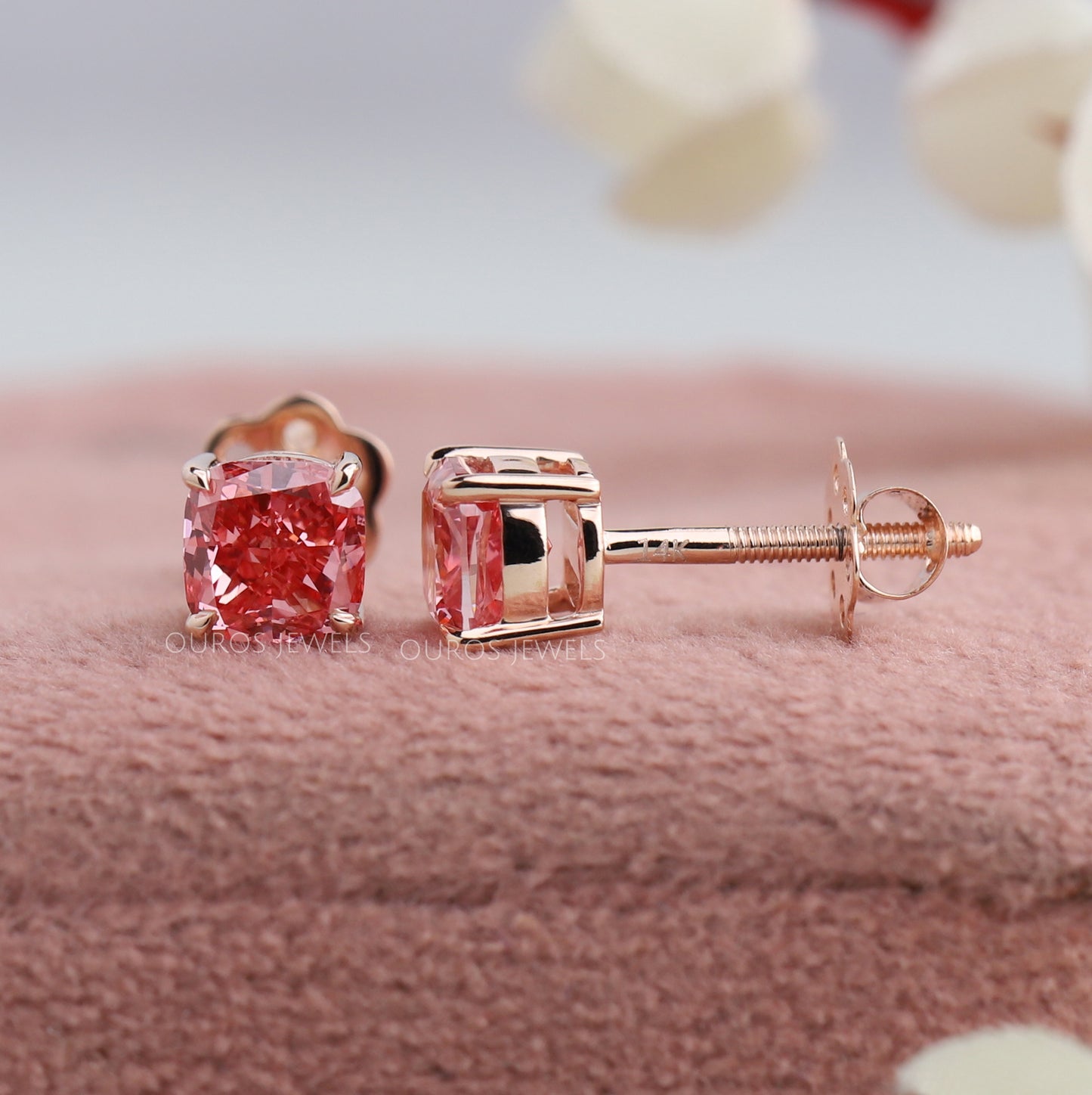 Pink Cushion Cut Lab Diamond Stud