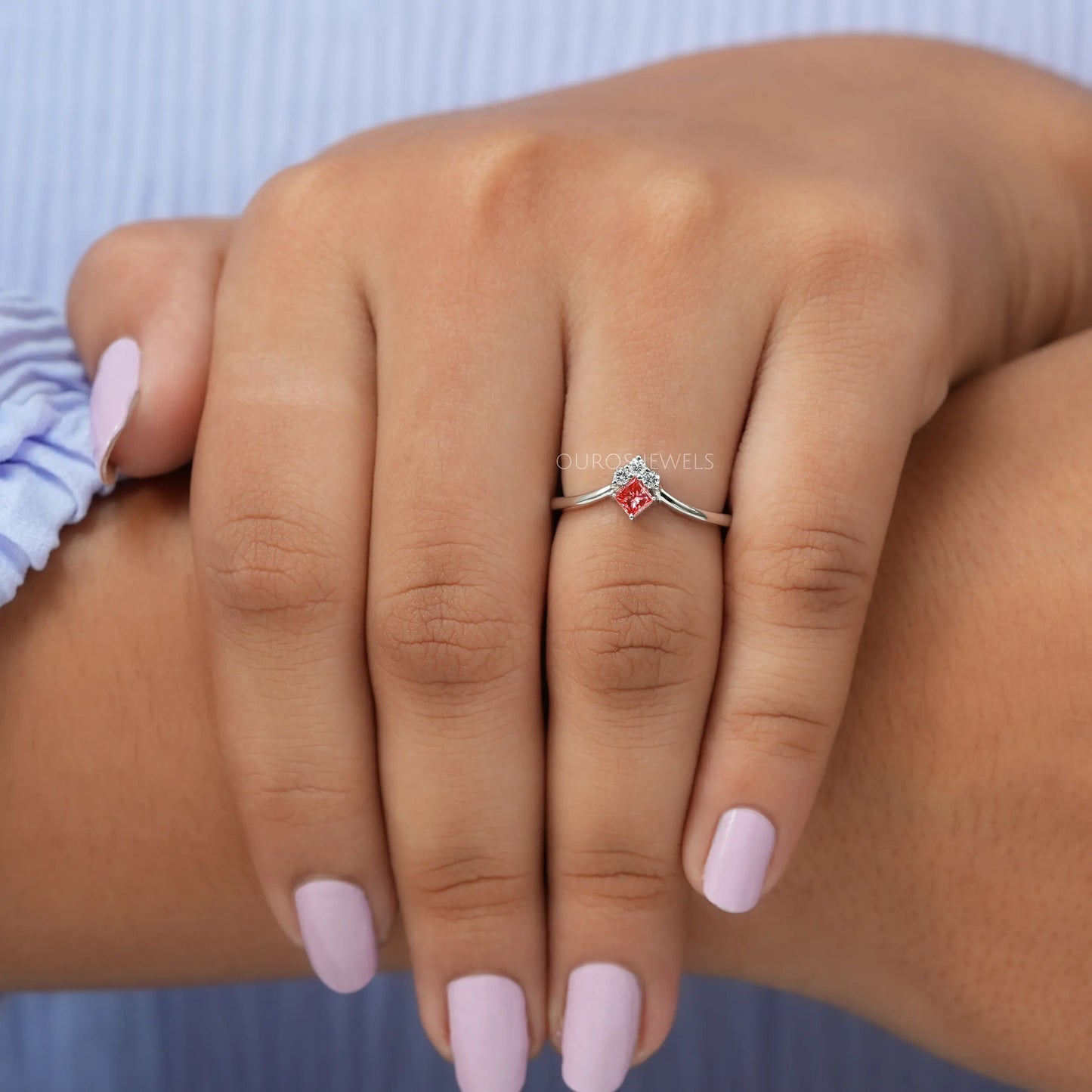 Pink Princess Cut Dainty Ring