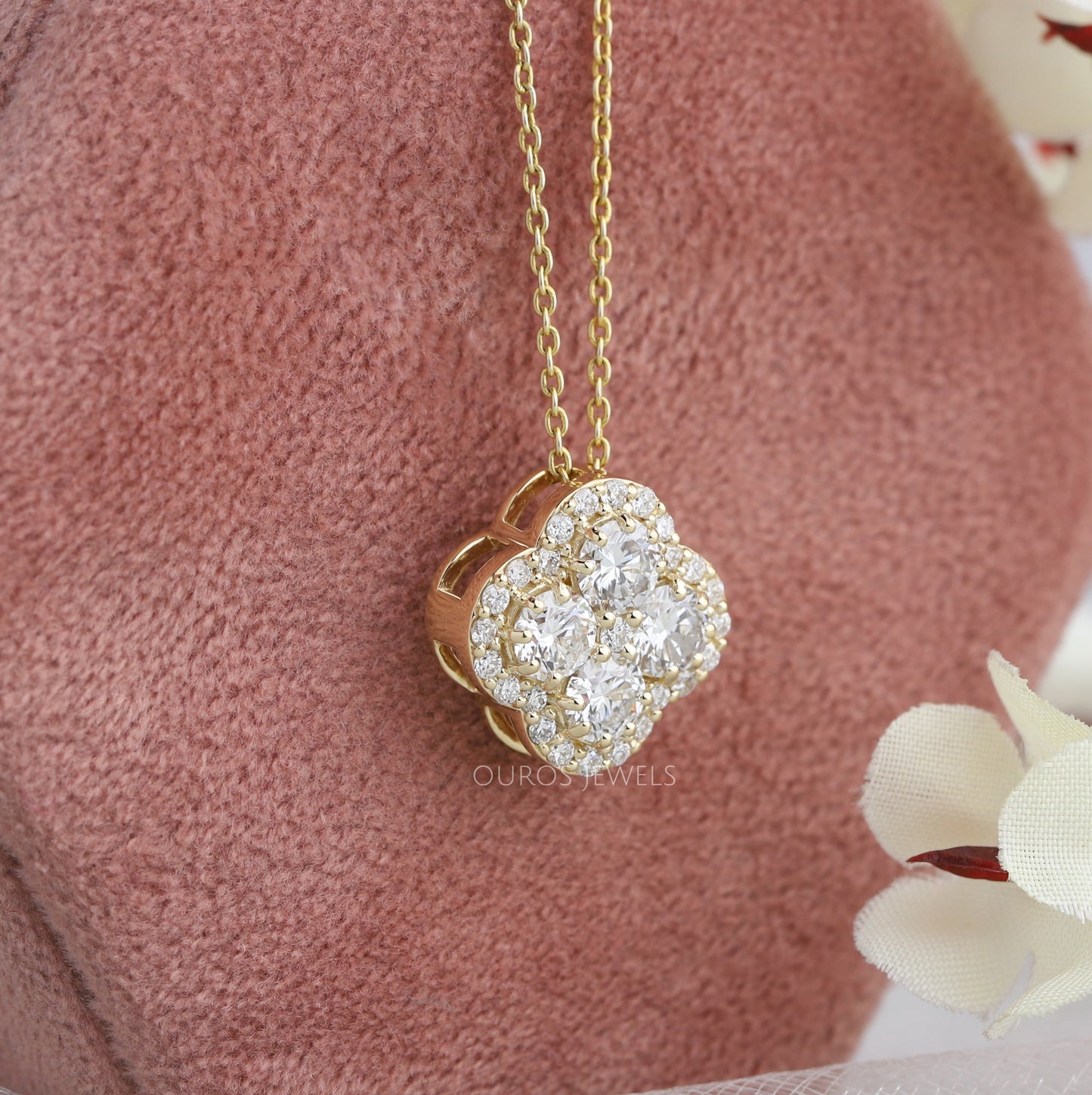 Yellow Gold Flower Round Cut  Lab Diamond Pendant