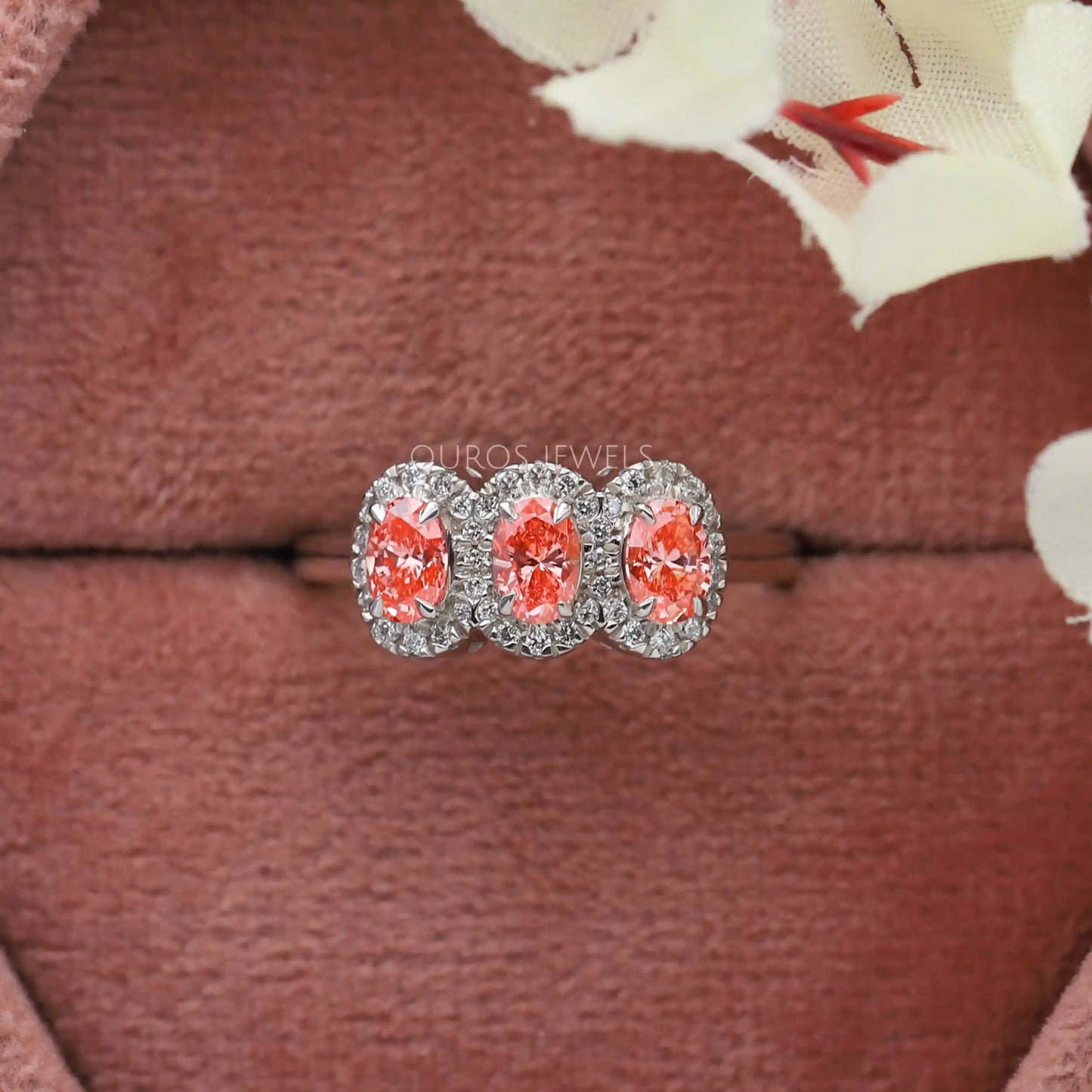 Pink Oval Halo Engagement Ring