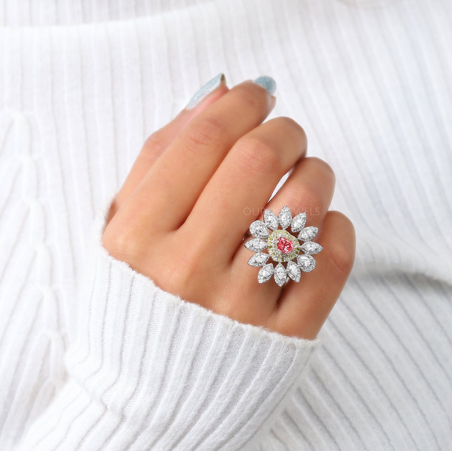 Heart Cut Flower Diamond Ring