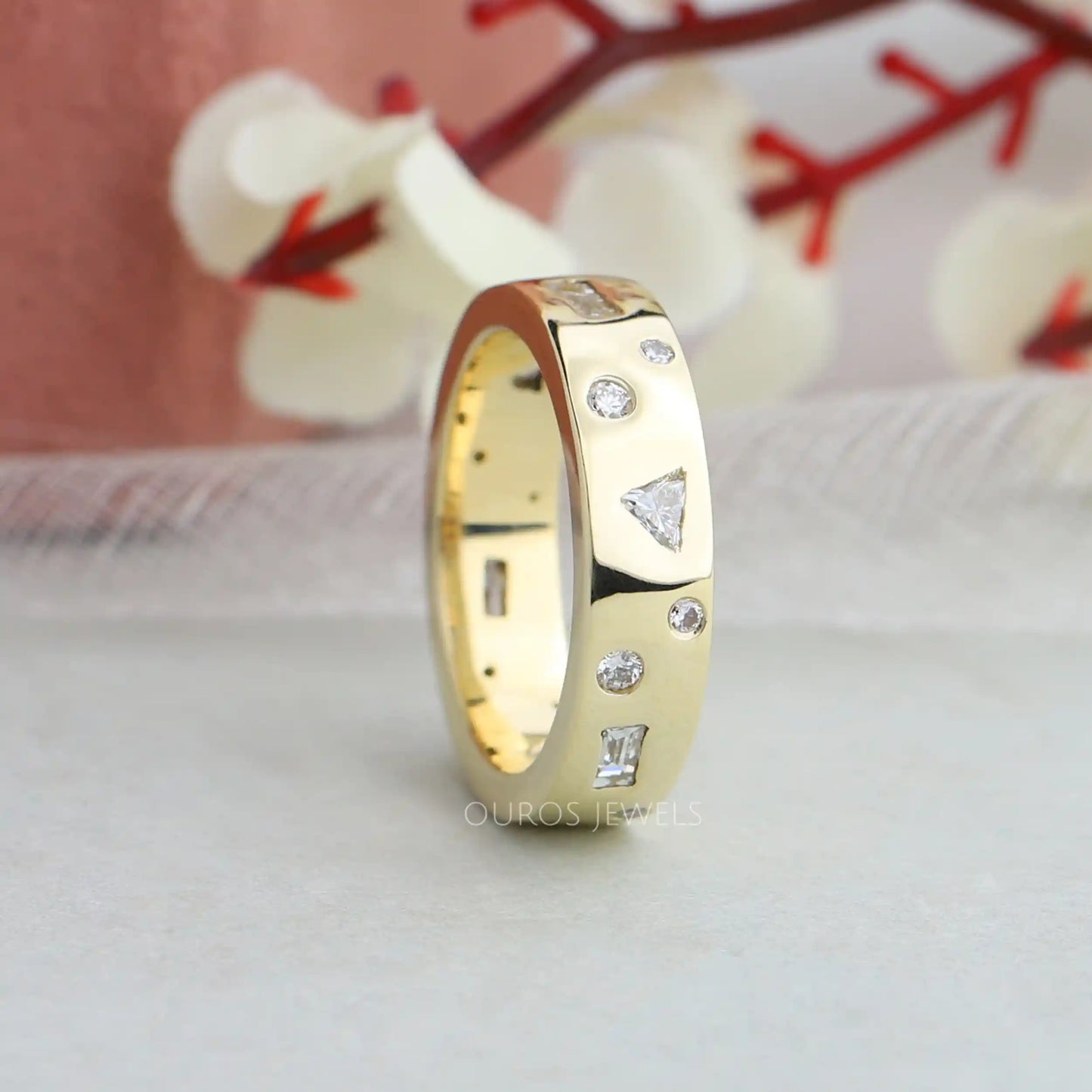 Multi Shape Flush Set Wedding Band