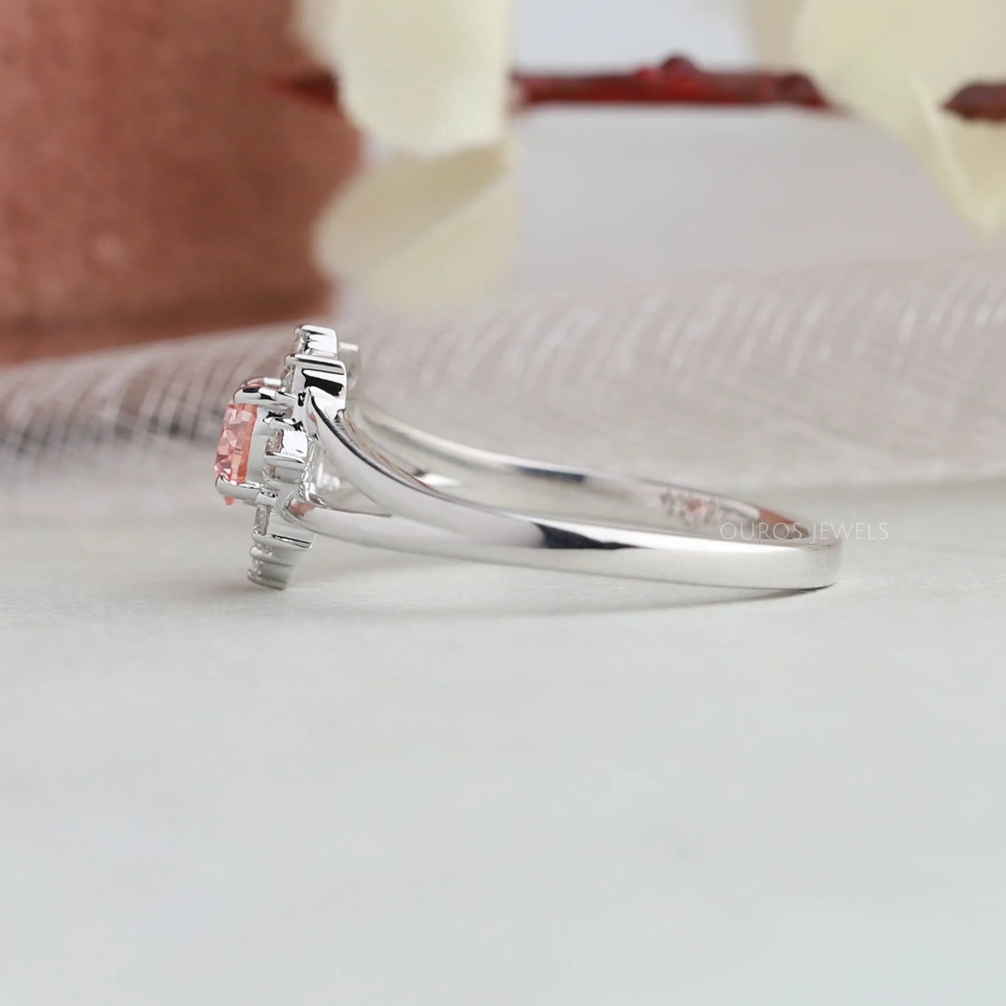 Pink Heart Cut Halo Split Shank Ring