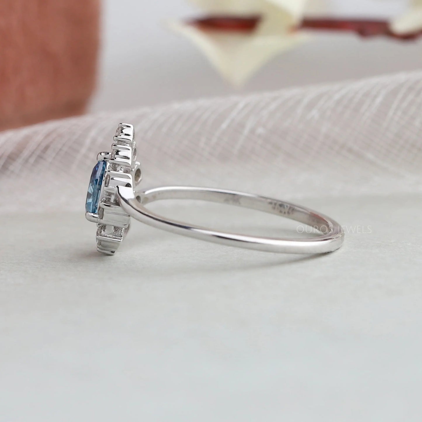 Blue Pear Cut Halo Lab Diamond Ring