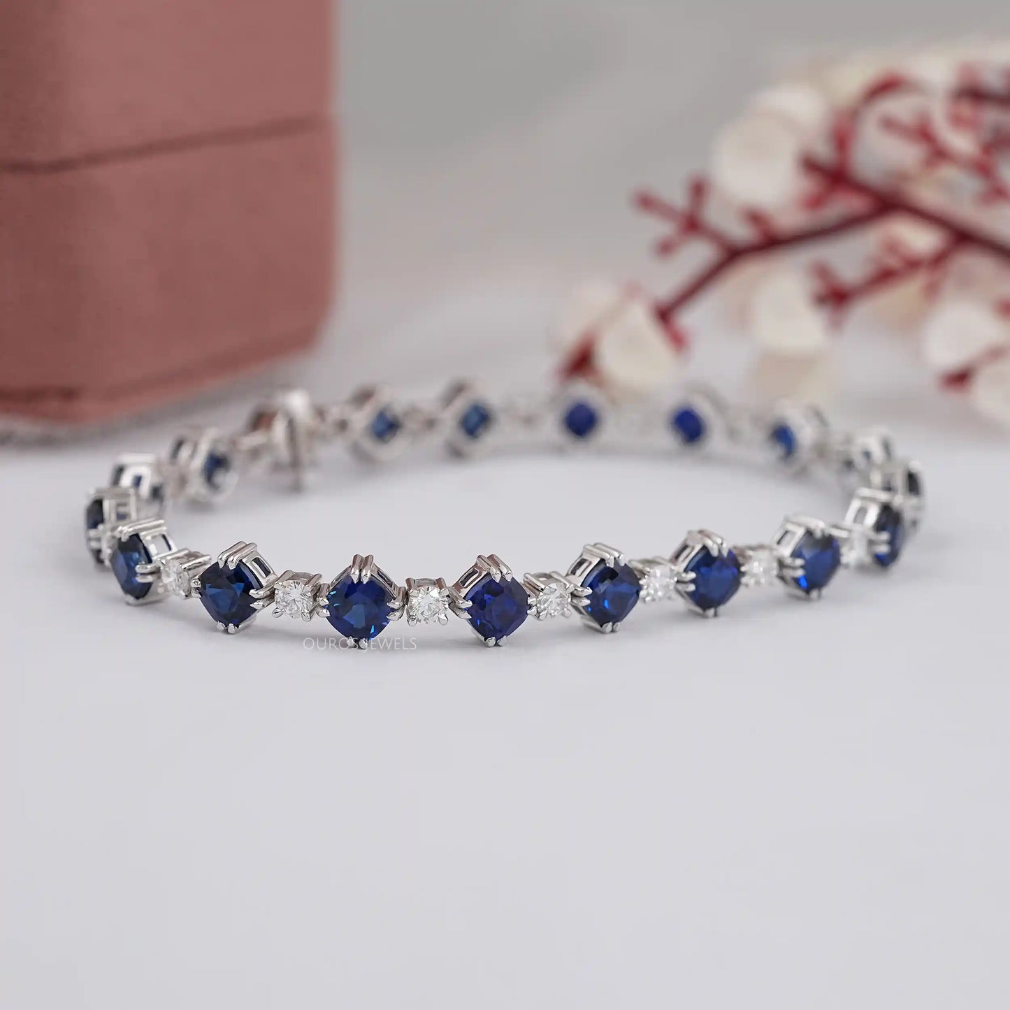 Blue Cushion Cut Lab Grown Gemstone Bracelet