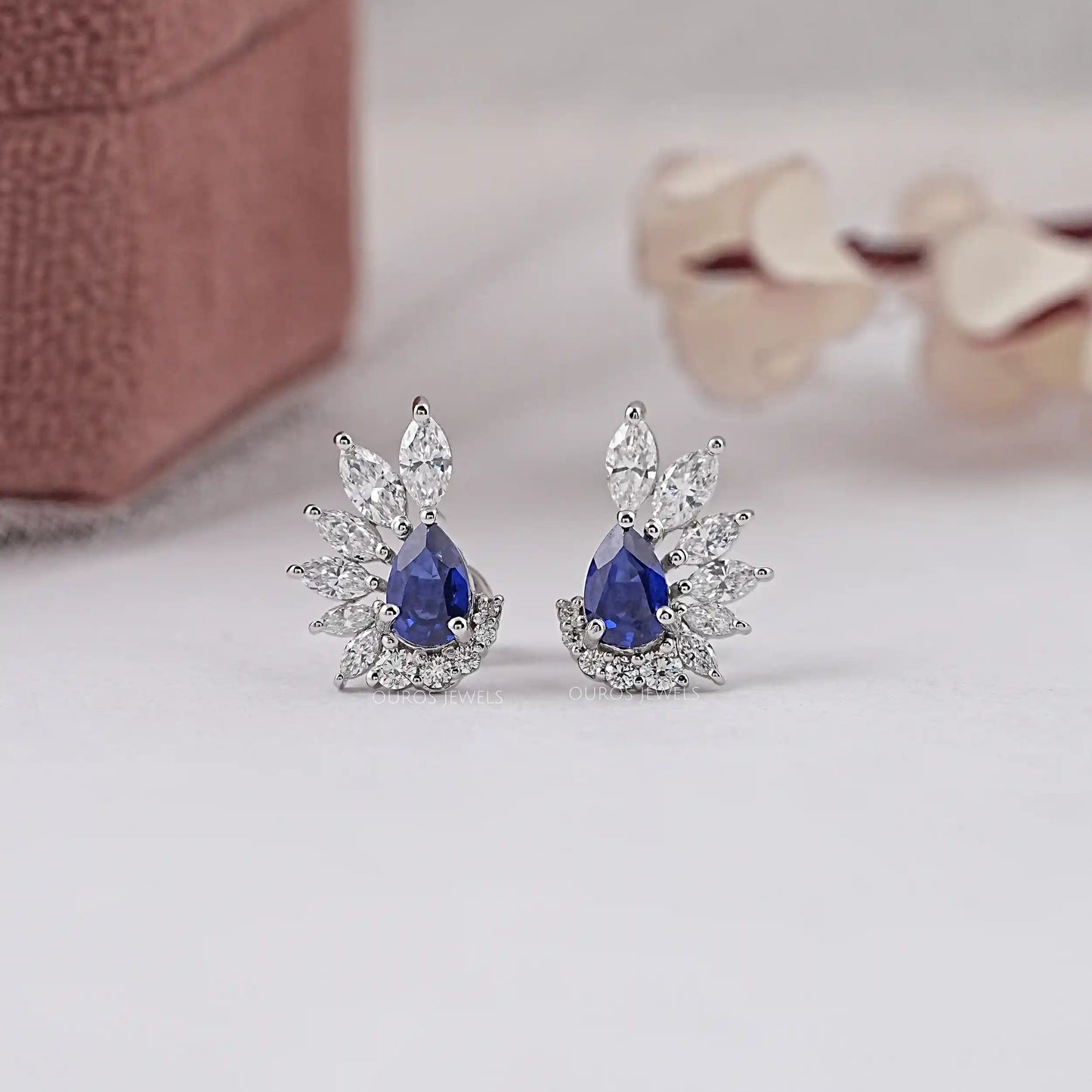 Blue Pear Cut Cluster Lab Diamond Earring
