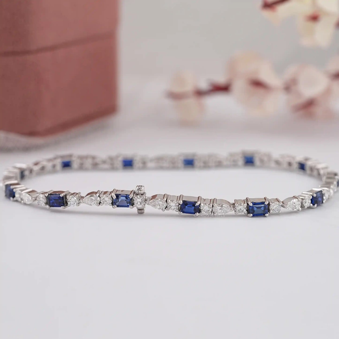 Emerald Cut Blue Sapphire Gemstone Bracelet