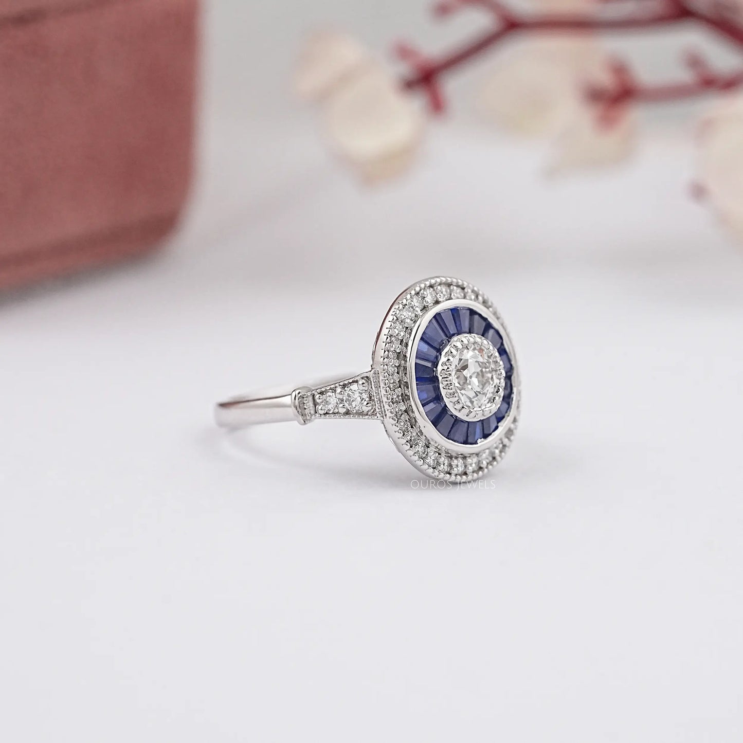 Round Cut Solitaire With Double Halo Ring