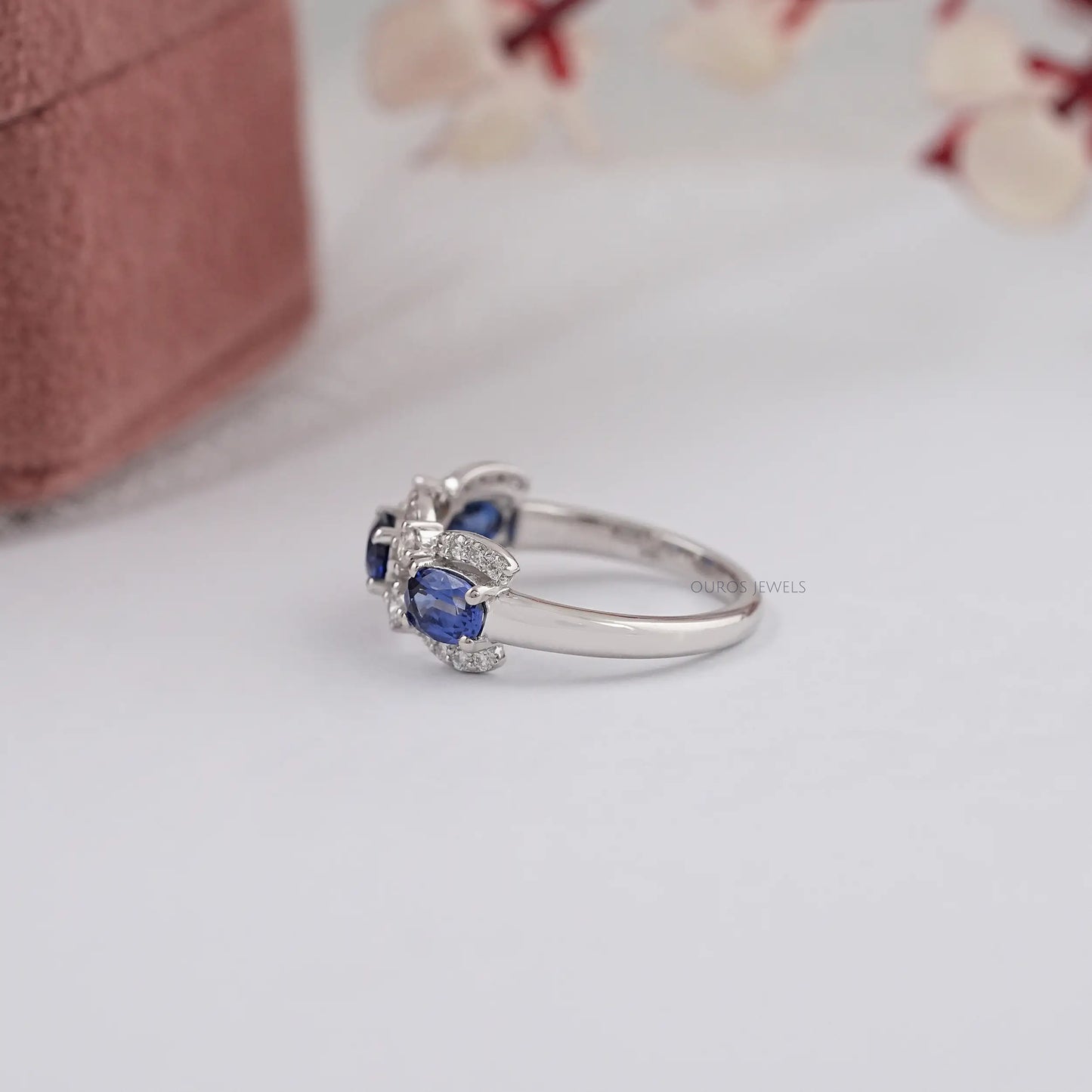 Blue Oval Sapphire Gemstone Engagement Ring