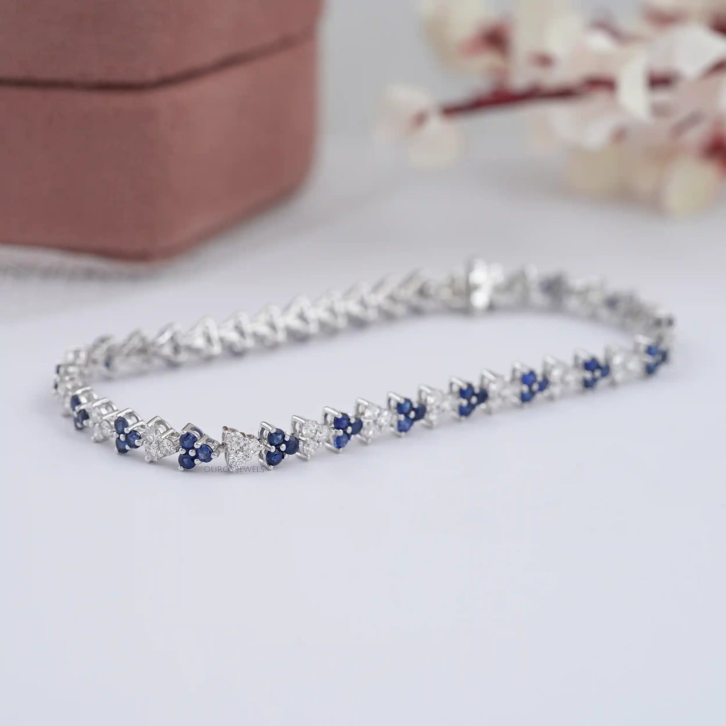 Blue Sapphire Round Cut Gemstone Bracelet