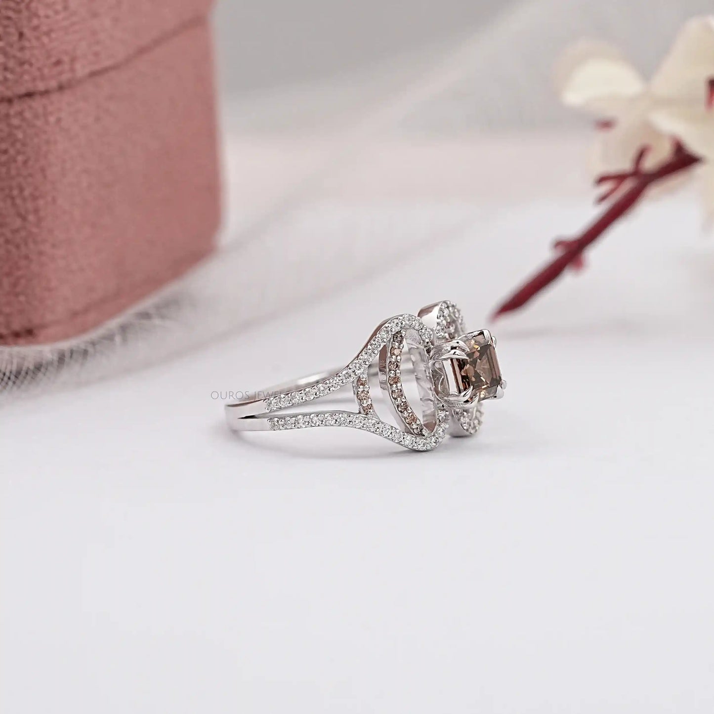 Split Shank Chocolate Asscher Cut Lab Diamond Ring
