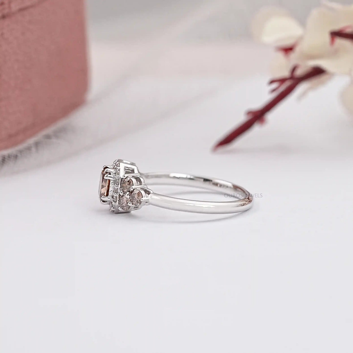 Cushion Cut Halo Chocolate Diamond Ring