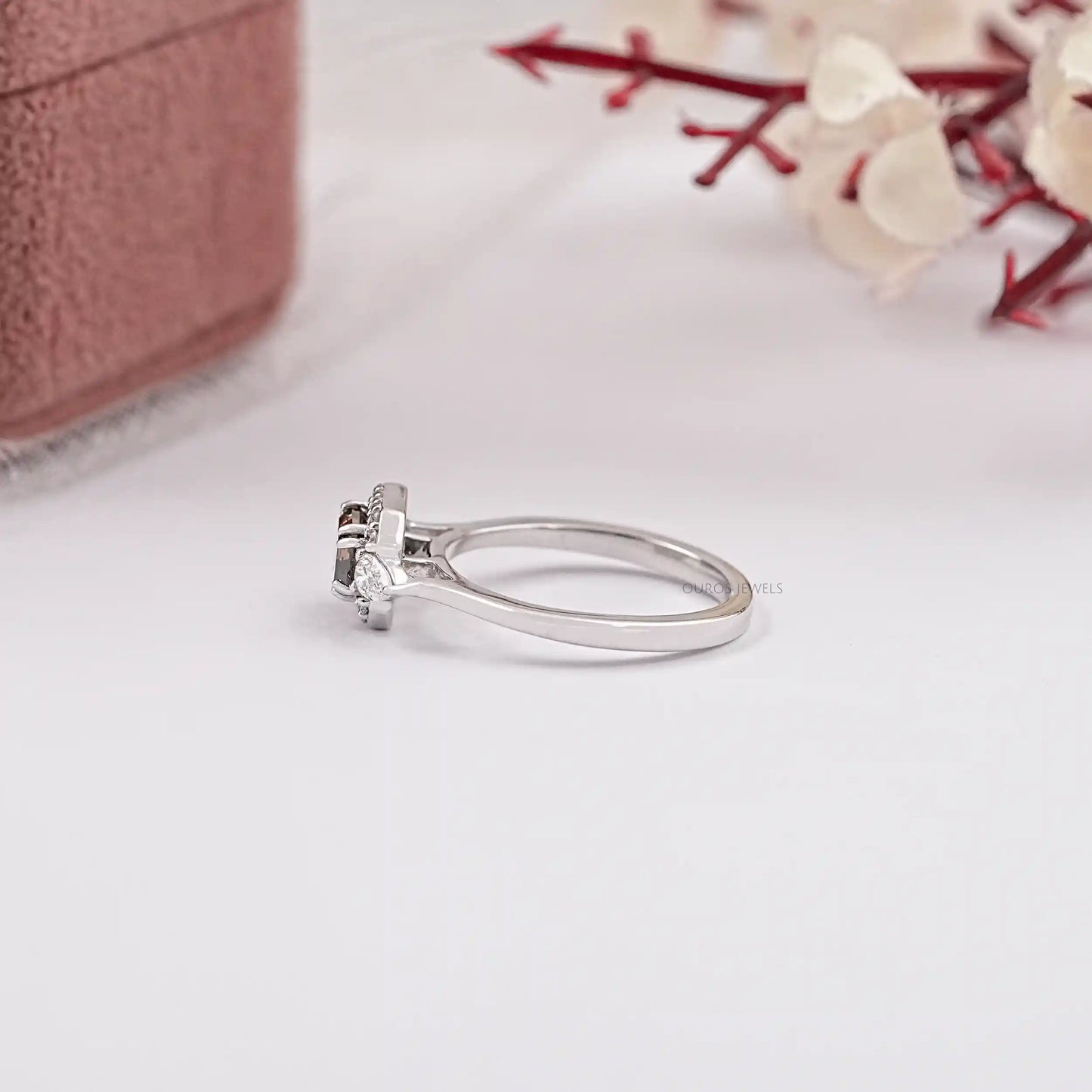 Chocolate Emerald Cut Halo Diamond Ring