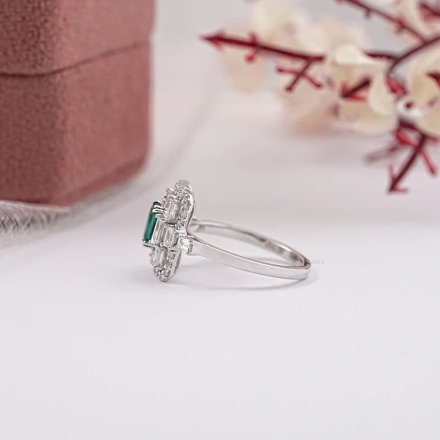 Green Emerald Cut Double Halo Lab Diamond Ring