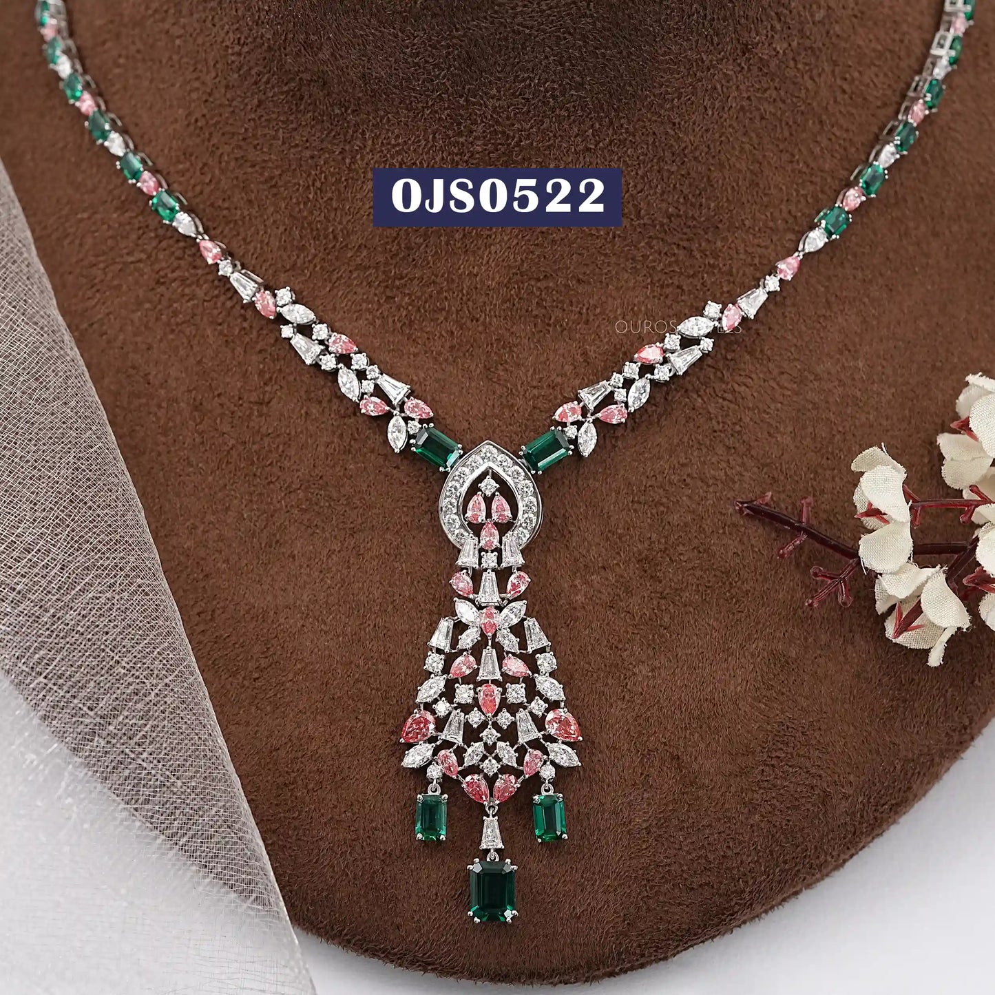 Lab Green Gemstone Bridal Necklace