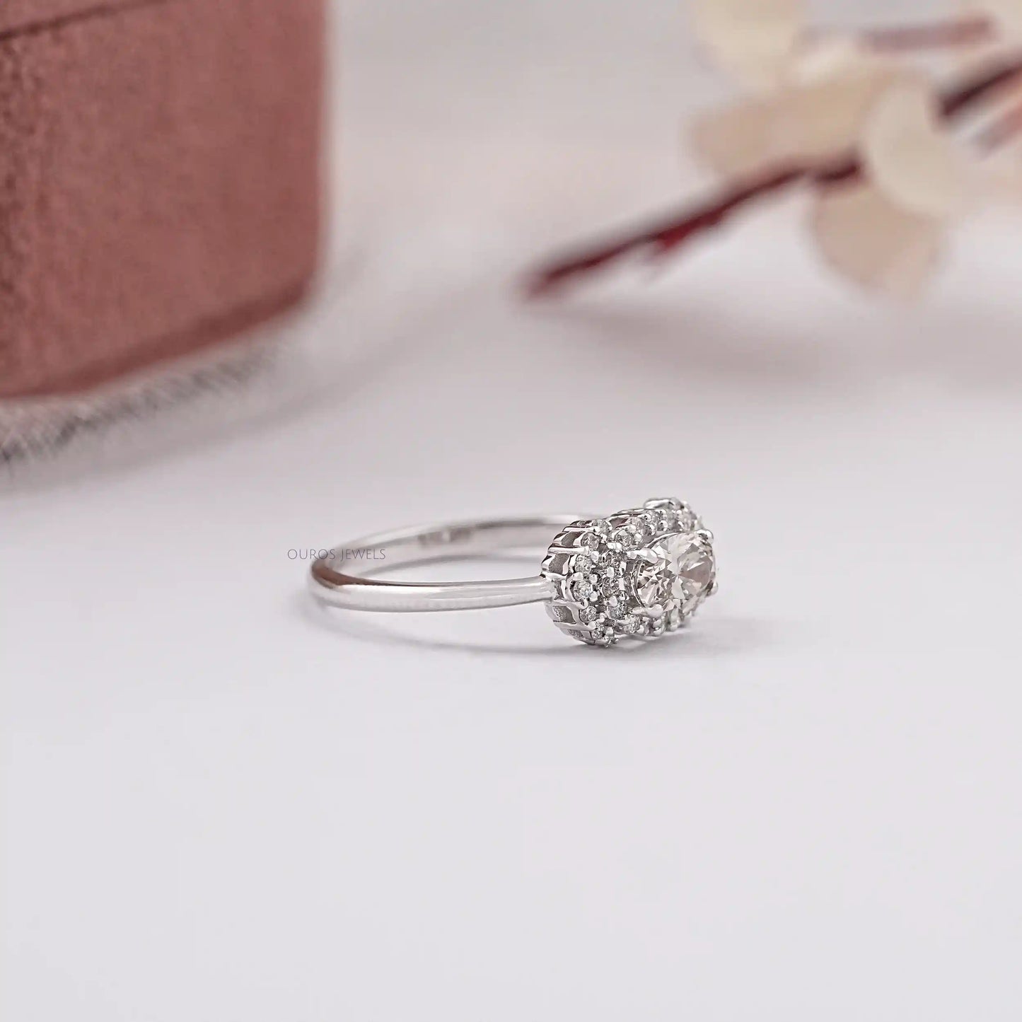 Fancy Olive Oval Cut Halo Diamond Ring