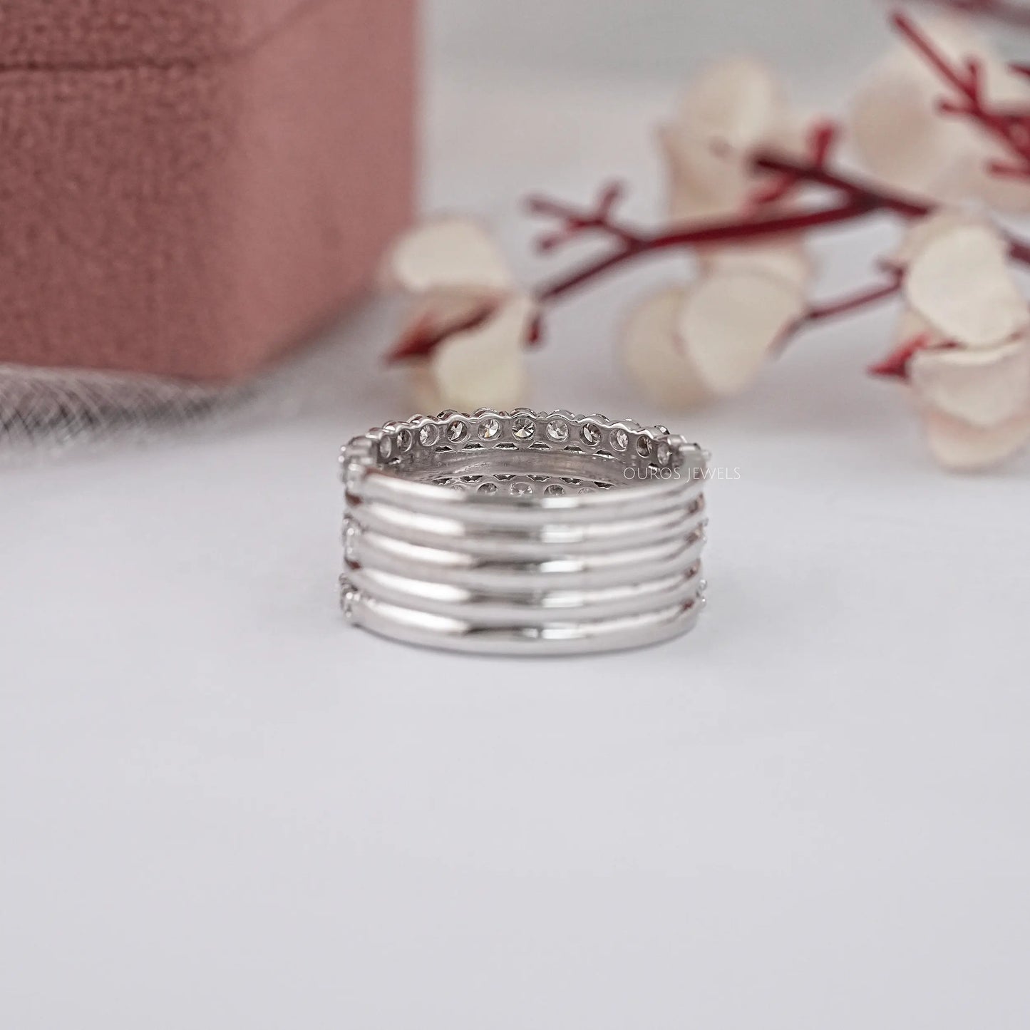 Olive Round Cut Three Layer Half Eternity Band