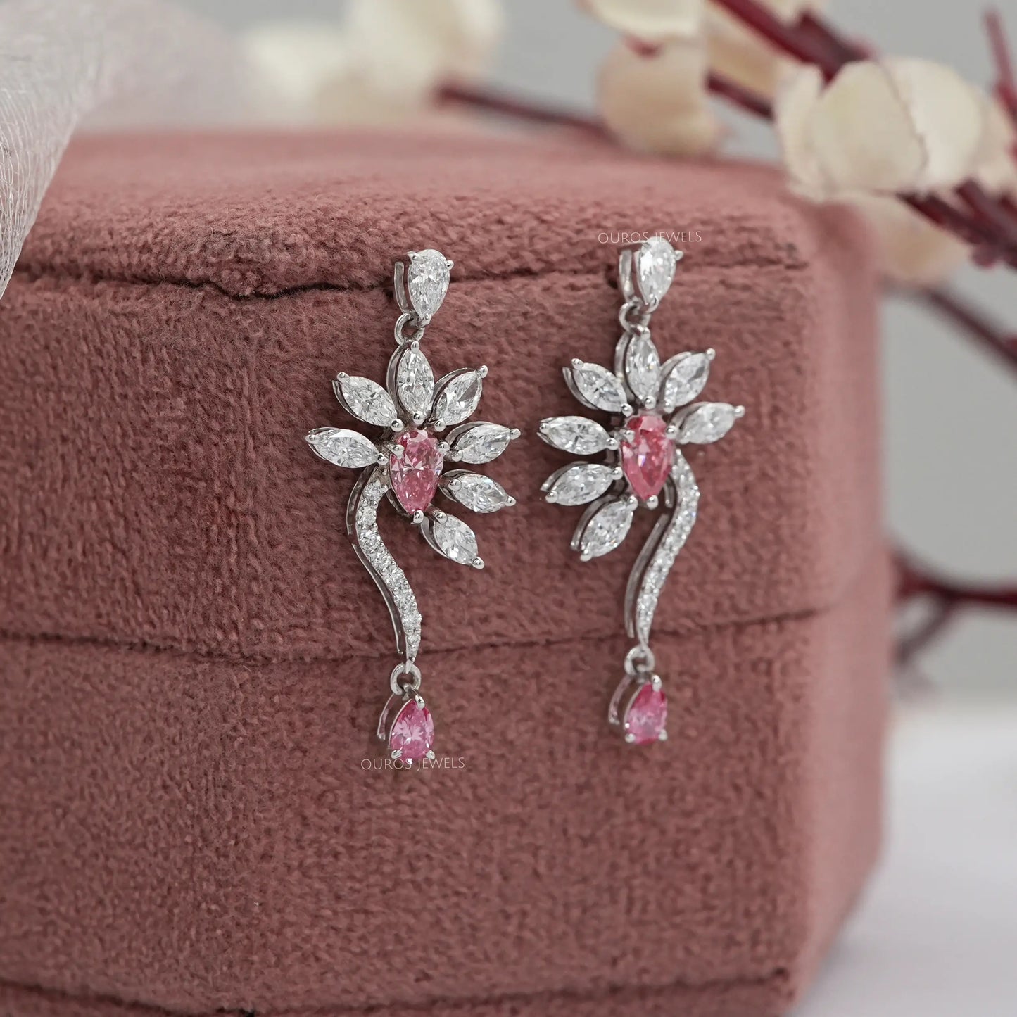 Fancy Pink Pear Cut Drop Dangle Earring